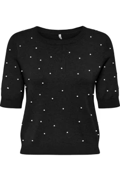 New Only Onlvenice Life Ss Pearl O-Neck Knt 4894634 Black White Pearls