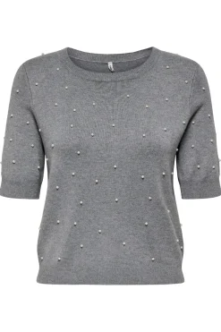 Discount Only Onlvenice Life Ss Pearl O-Neck Knt 4805410 Light Grey Melange White Pearls