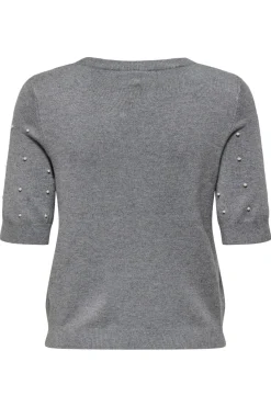 Discount Only Onlvenice Life Ss Pearl O-Neck Knt 4805410 Light Grey Melange White Pearls