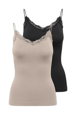 New Only Onlvicky Lace Basic 2-Pack Seamless Top 4704035 Black Black+Mushroom