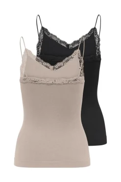 New Only Onlvicky Lace Basic 2-Pack Seamless Top 4704035 Black Black+Mushroom