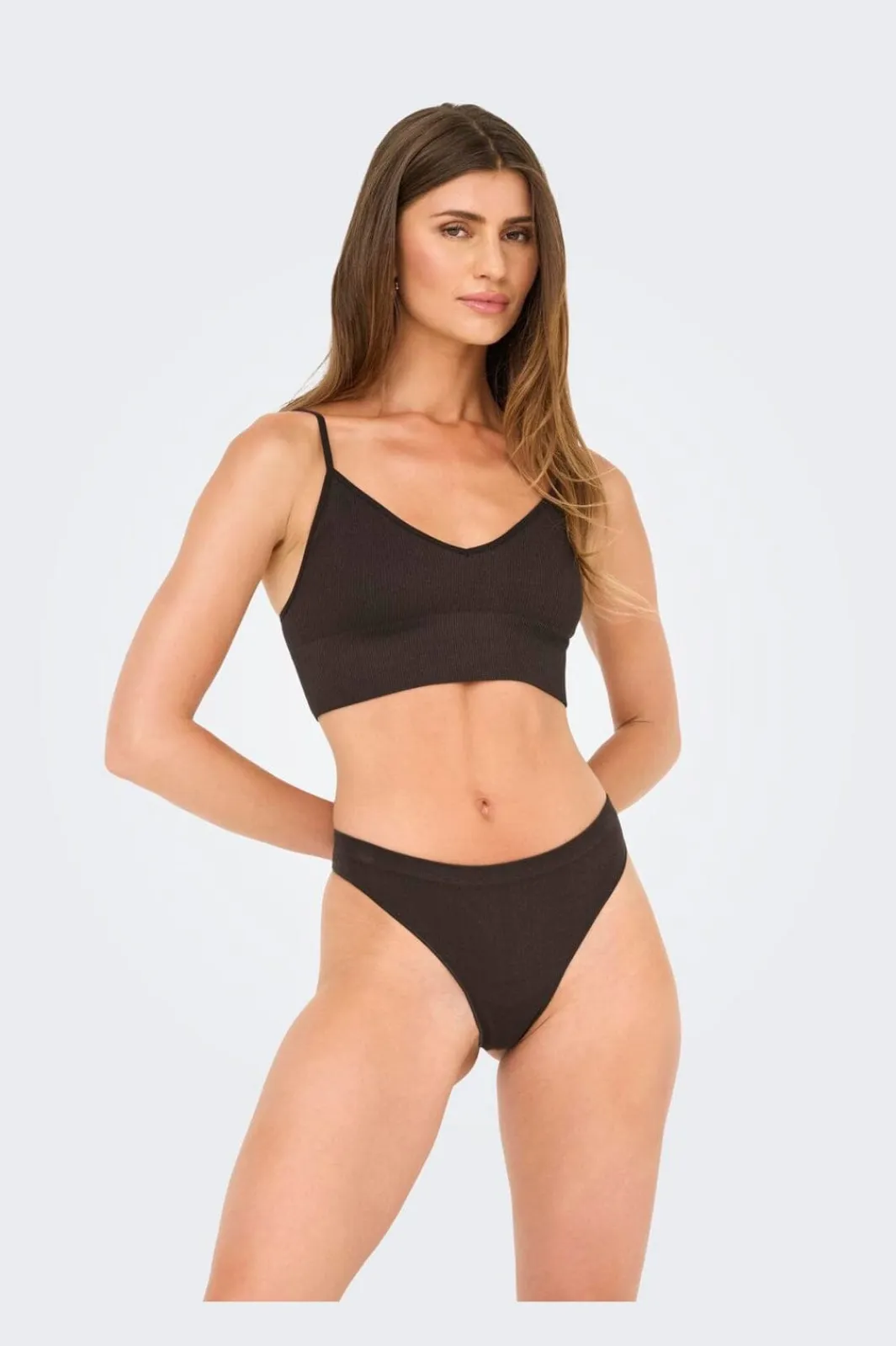 Only Onlvicky Rib Seamless Vneck Top Acc 4819326 Seal Brown