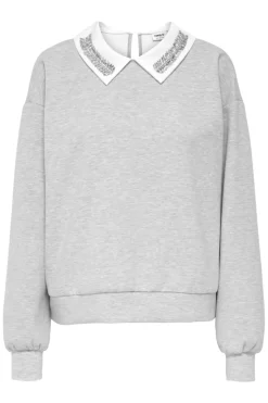 Online Only Onlwillow L/S O-Neck Emb. Ub Swt 4856680 Light Grey Melange Cloud Dancer Woven