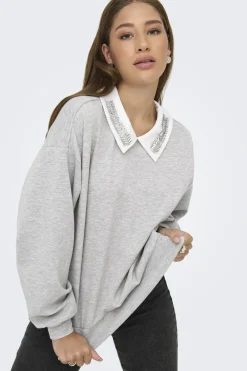 Online Only Onlwillow L/S O-Neck Emb. Ub Swt 4856680 Light Grey Melange Cloud Dancer Woven