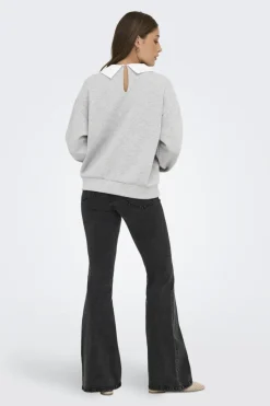 Online Only Onlwillow L/S O-Neck Emb. Ub Swt 4856680 Light Grey Melange Cloud Dancer Woven