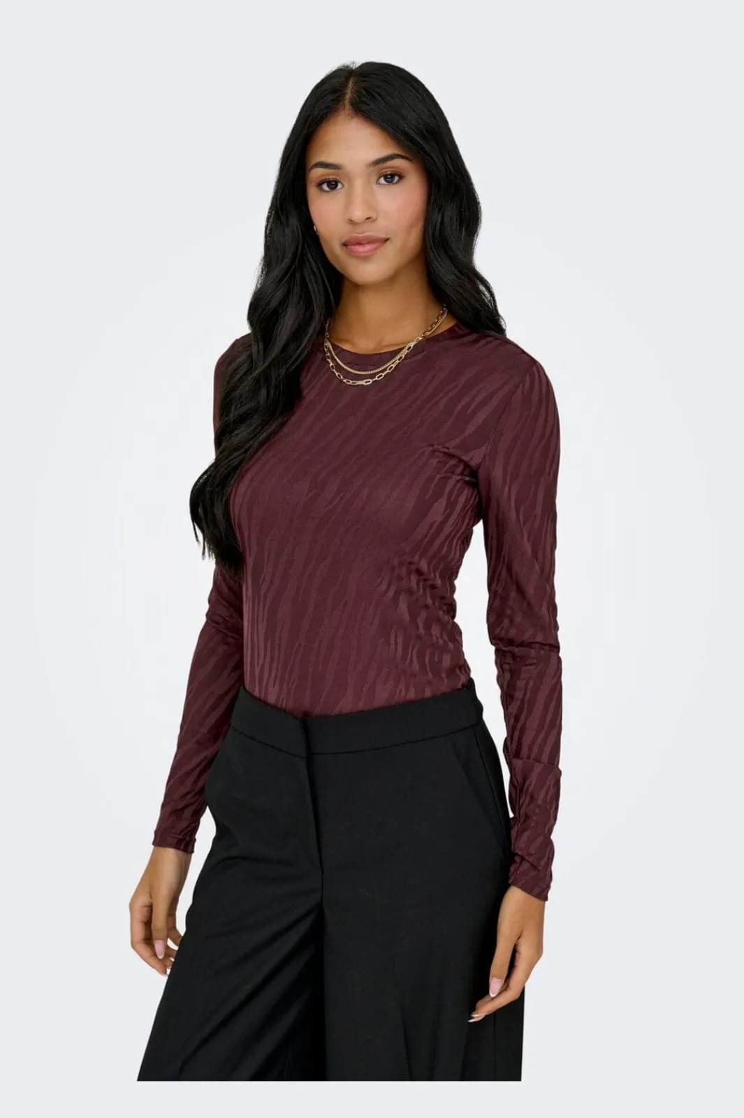 Clearance Only Onlzele L/S Roundneck Top 4916070 Decadent Chocolate Jose Zebra