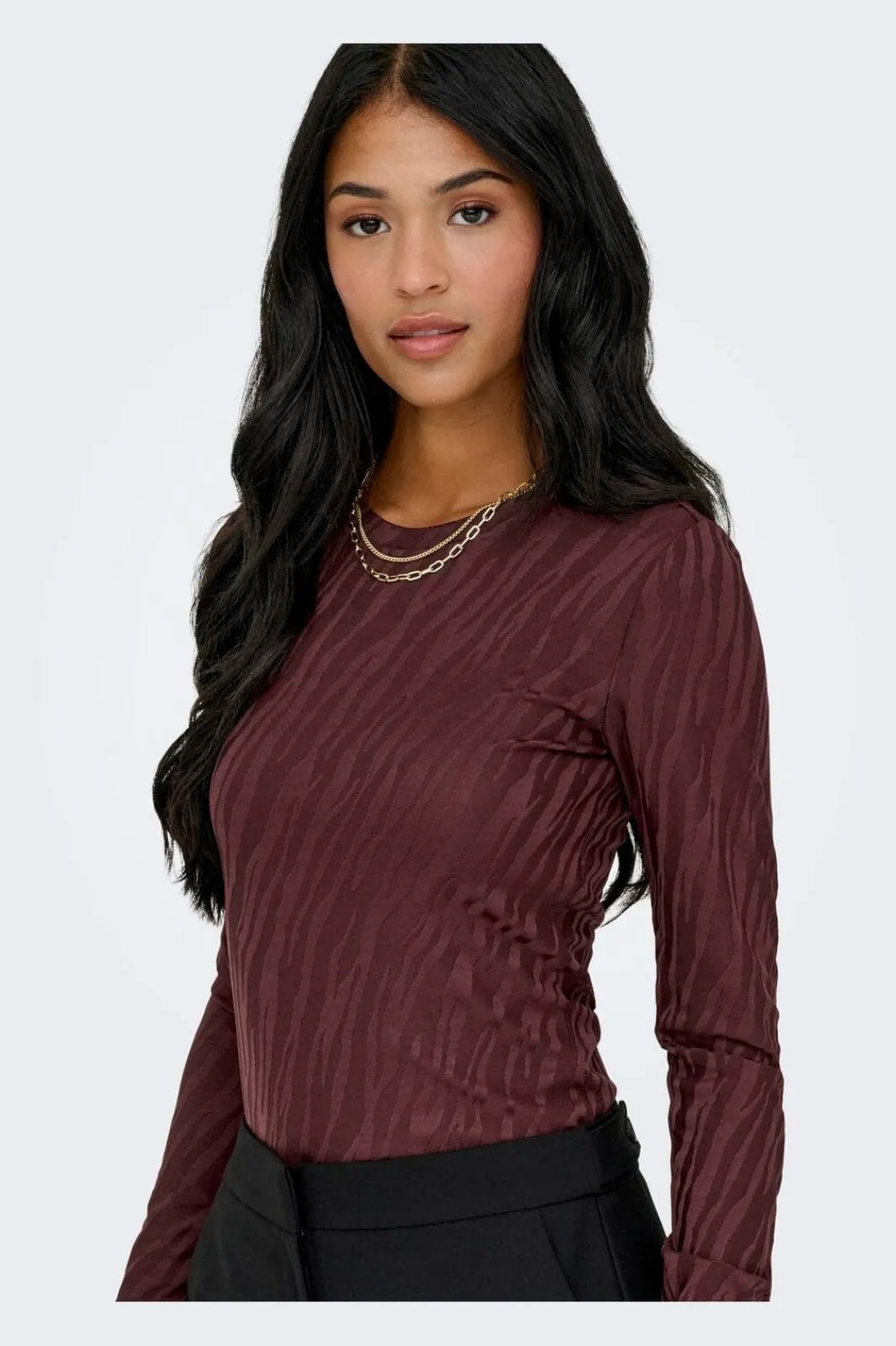 Clearance Only Onlzele L/S Roundneck Top 4916070 Decadent Chocolate Jose Zebra