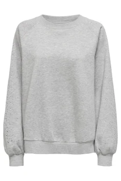 Online Only Onlzenna L/S Oversize Stone Swt 4728633 Light Grey Melange Silver Rhinestones