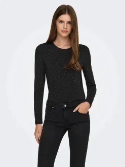 Hot Only Onlzita L/S O-Neck Top Bf 4869236 Black Silver Rhinestones
