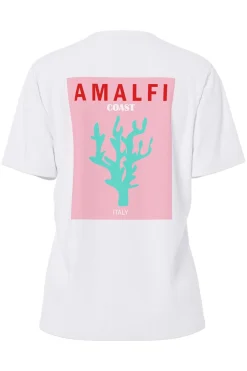 Sale Pieces Pcalifi Fasttrack Ss Oversize Tee 4956831 Bright White Smal Sea Plant In Front-Amalfi Coast On The Back