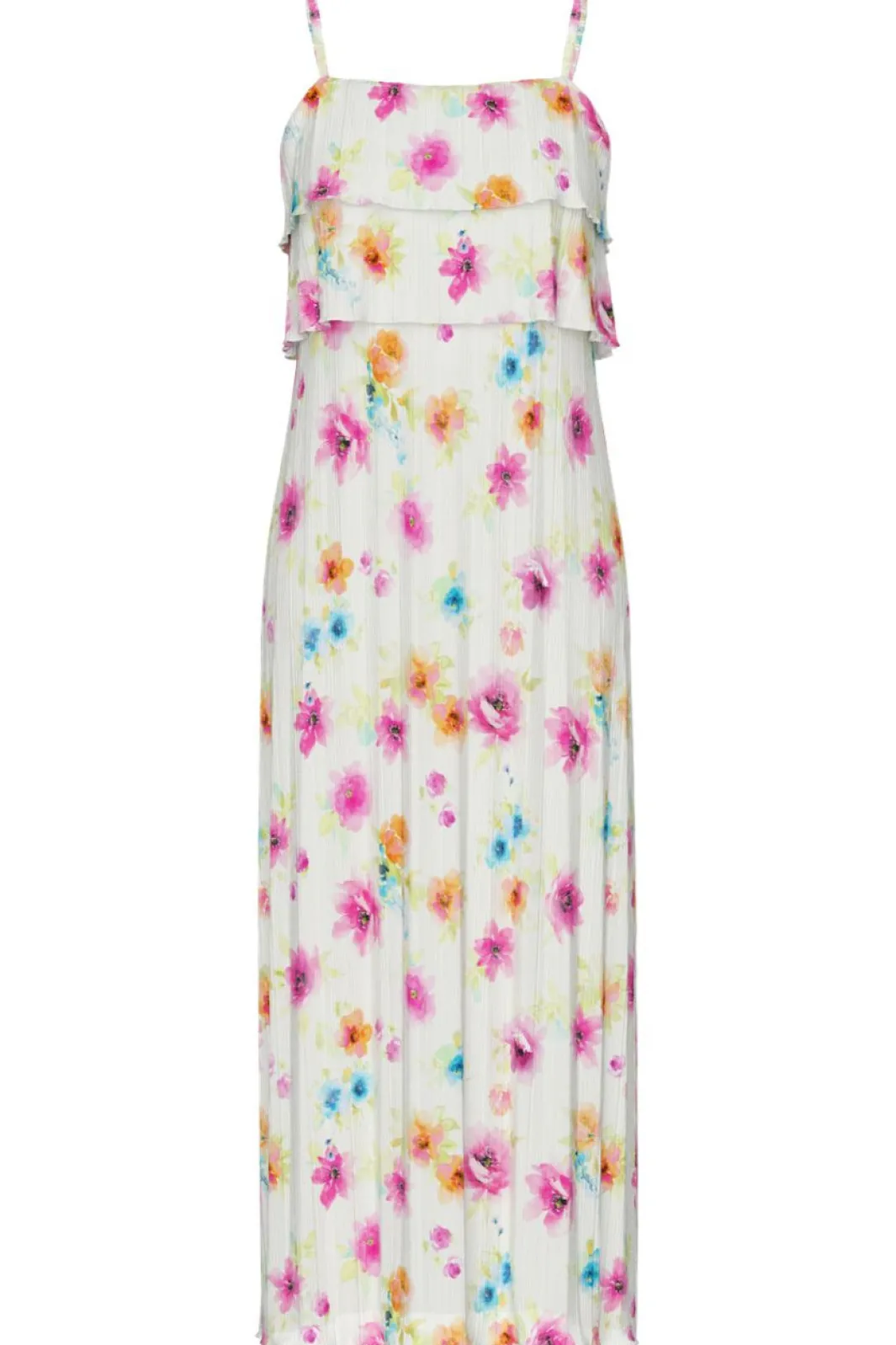 Online Pieces Pcamber Sl Ankle Layred Dress Kca 4807260 Bright White Blurry Flowers