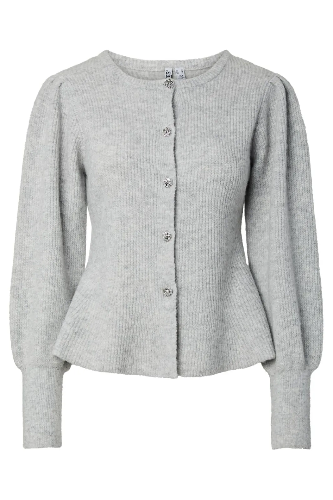 New Pieces Pcannie Ls Knit Cardigan 5077824 Light Grey Melange Silver Button