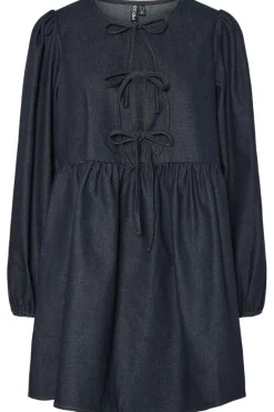 Clearance Pieces Pcasta Ls O-Neck Tie Denim Dress 4821746 Dark Blue Denim Unwashed
