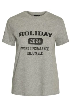 Discount Pieces Pcaya Ss Tee Mm 4523982 Light Grey Melange Black Holiday