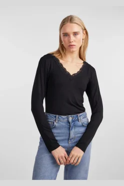 Clearance Pieces Pcbarbera Ls Lace Top 4279507 Black
