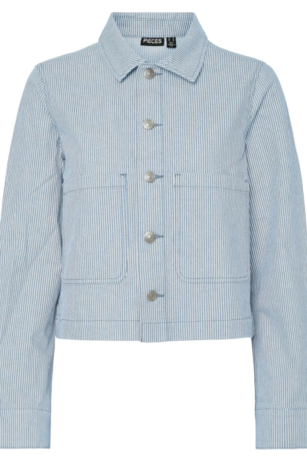 New Pieces Pcbillo Denim Jacket 4819961 Light Blue Denim White Stripes
