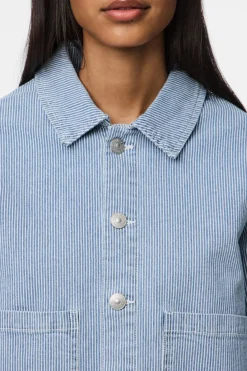 New Pieces Pcbillo Denim Jacket 4819961 Light Blue Denim White Stripes