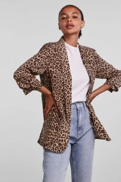 New Pieces Pcbosella 3/4 Printed Blazer Natural AOP Leo