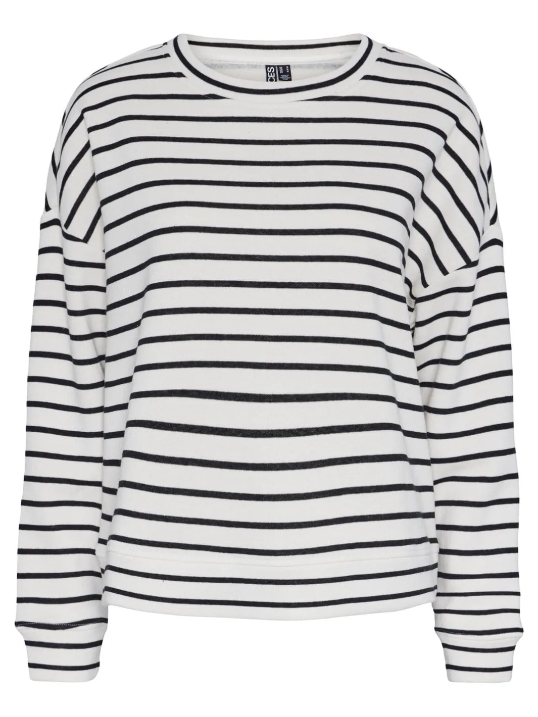 New Pieces Pcchilli Ls Sweat Stripes 4410018 Cloud Dancer Black