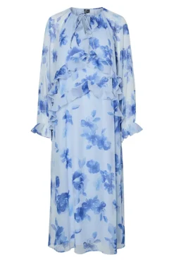 Clearance Pieces Pcclara Ls Long V-Neck Dress 4866095 Cashmere Blue Blue Flowers