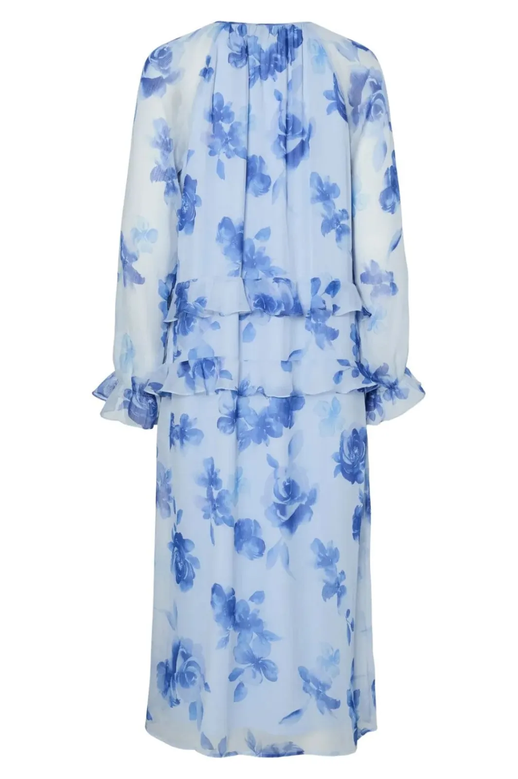Clearance Pieces Pcclara Ls Long V-Neck Dress 4866095 Cashmere Blue Blue Flowers