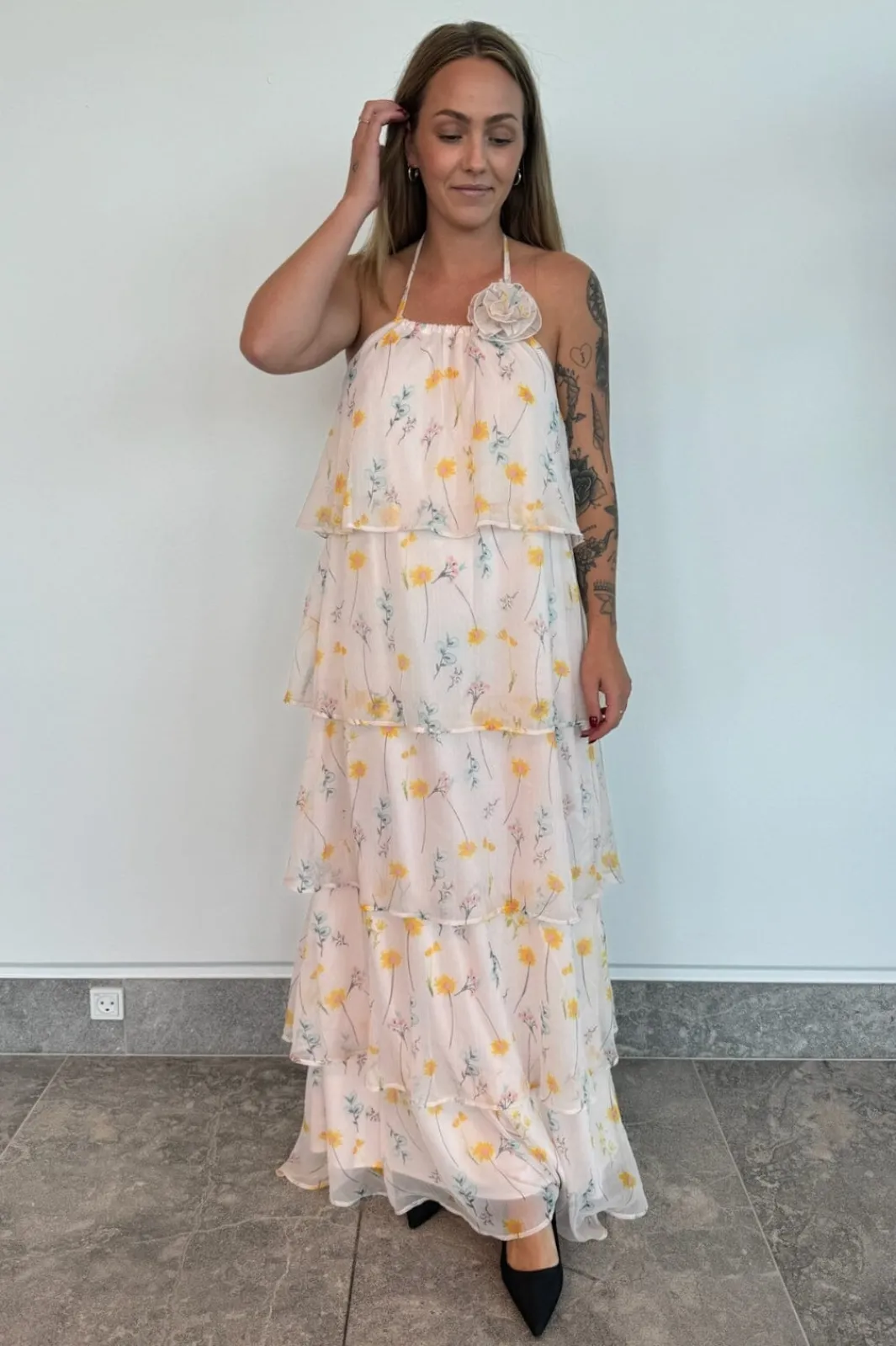 Discount Pieces Pcclara Sl Long Layred Dress Kca 4785295 Barely Pink Flowers