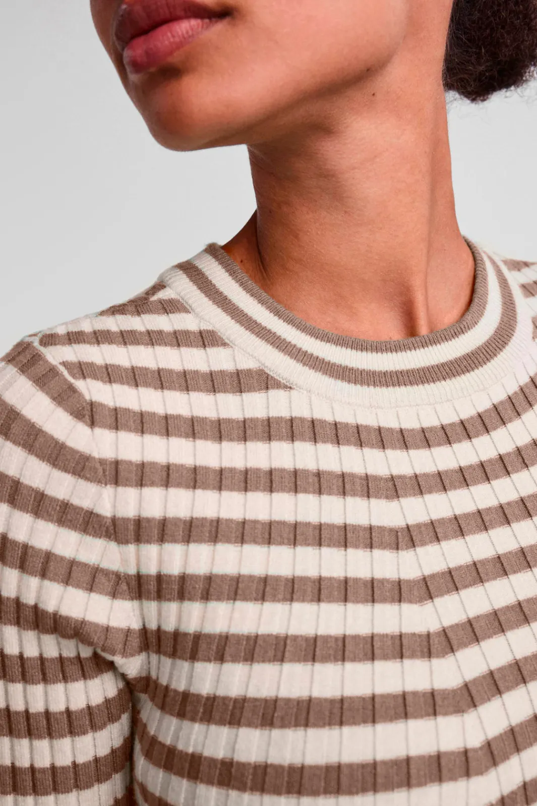 Sale Pieces Pccrista Ls O Neck Knit Noos Bc Fossil/With Brich