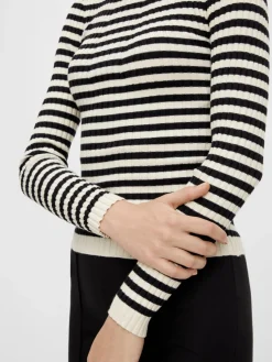 Clearance Pieces Pccrista Ls O-Neck Knit 3653318 Black WITH BIRCH STRIPES M