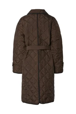 New Pieces Pcemily Long Quilted Jacket 4816860 Hot Fudge Black Bindings