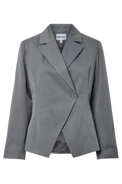 Best Pieces Pcfalka Ls Fittet Pinstriped Blazer 4983918 Grey Pinstripe