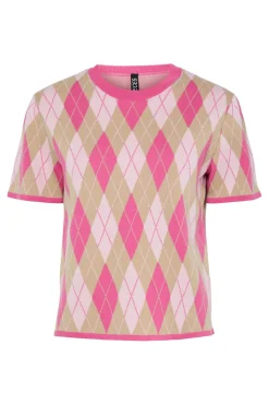 Hot Pieces Pcfarley Ss O-Neck Knit Fsy 4946580 Pink Tulle Fuchsia Pink/Whitecap Gray