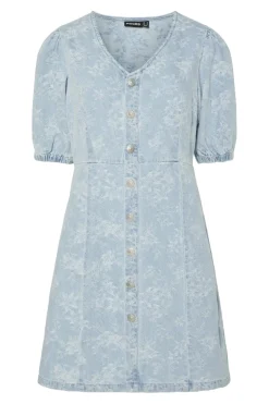 Clearance Pieces Pcfeline Ss Denim Dress 4777319 Light Blue Denim