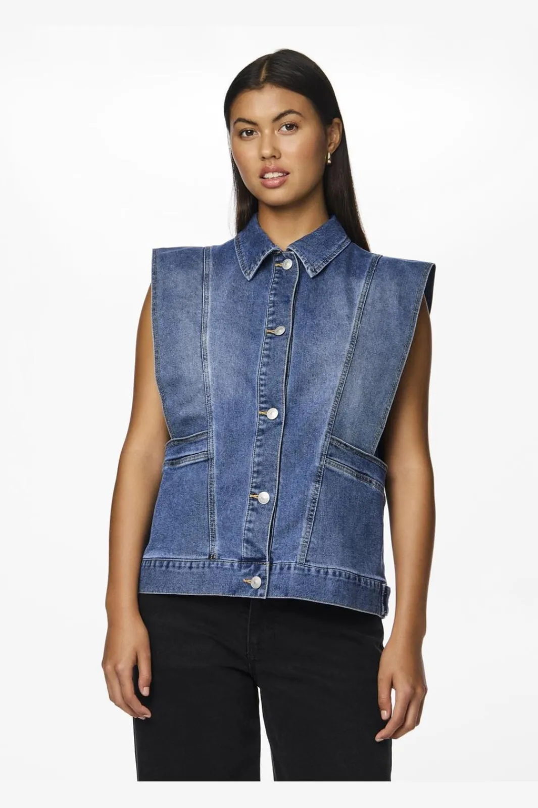 New Pieces Pcfemma Loose Denim Vest Fsy 4745770 Medium Blue Denim