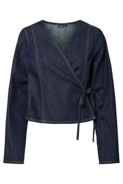Outlet Pieces Pcfenna Ls Denim Wrap Shirt Fsy 4986826 Dark Blue Denim Rinse