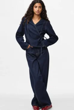 Outlet Pieces Pcfenna Ls Denim Wrap Shirt Fsy 4986826 Dark Blue Denim Rinse