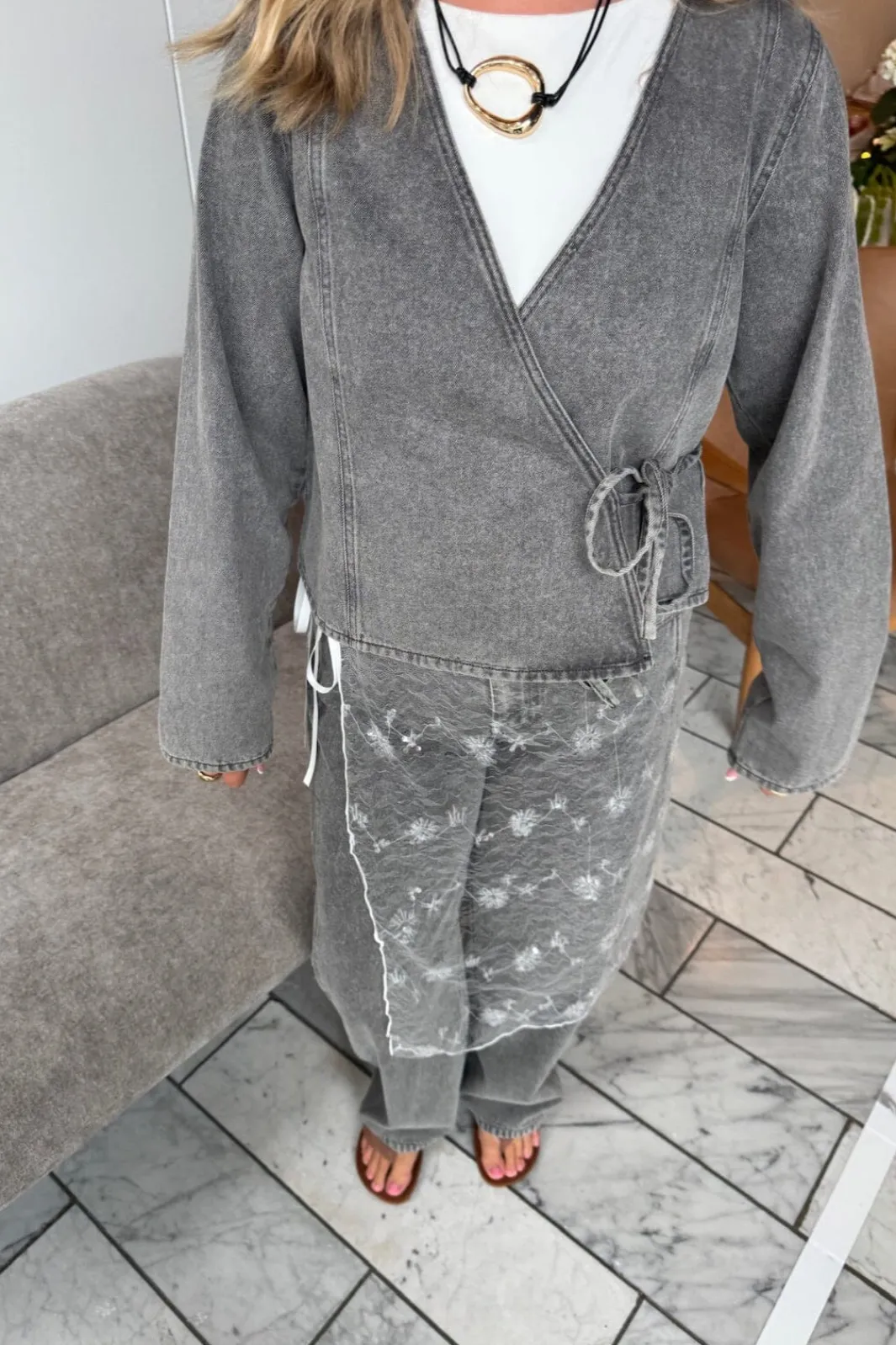 Hot Pieces Pcfenna Ls Denim Wrap Shirt Fsy 4986827 Grey Denim