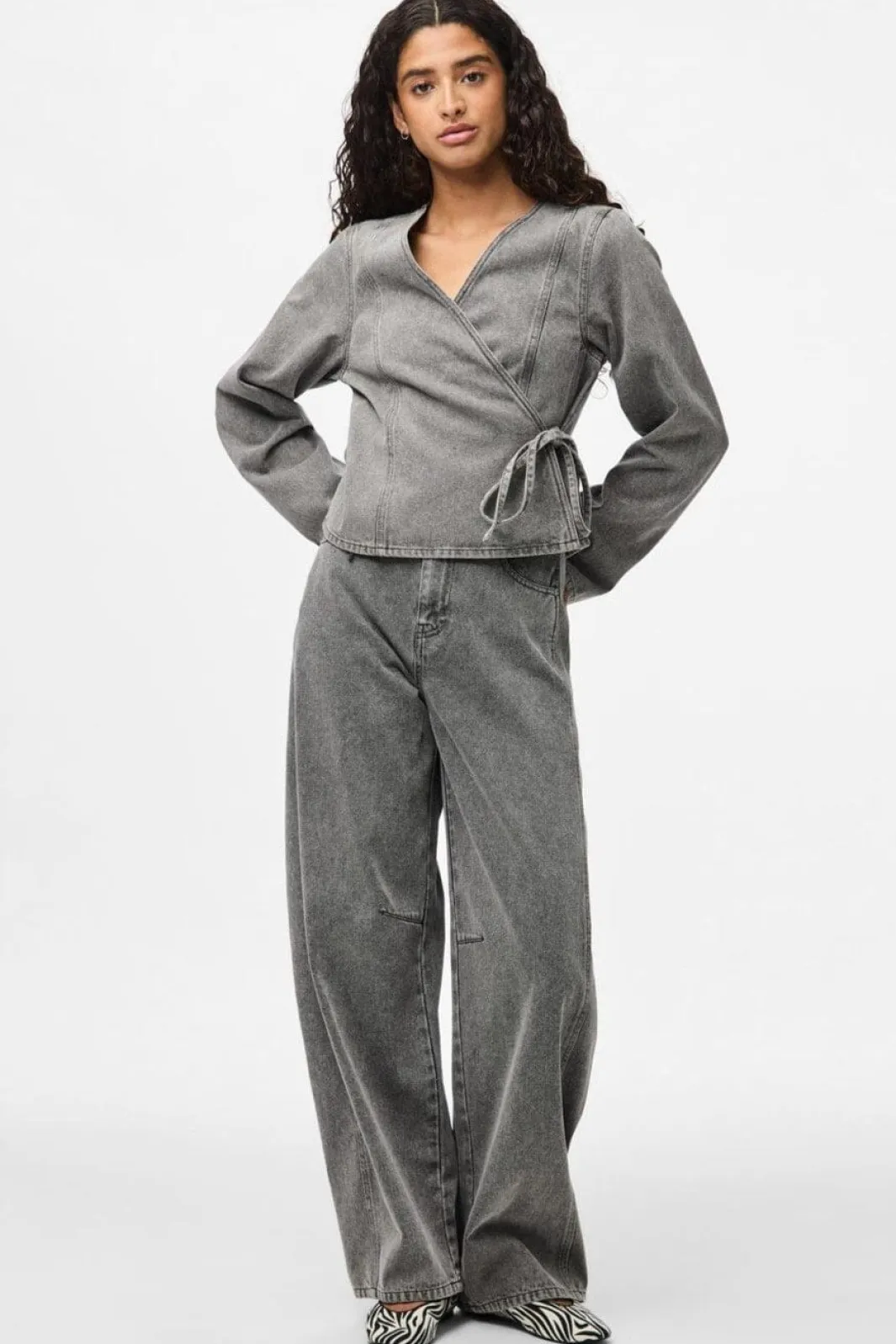Hot Pieces Pcfenna Ls Denim Wrap Shirt Fsy 4986827 Grey Denim