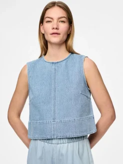Hot Pieces Pcflora Sl Denim Top 4774692 Light Blue Denim