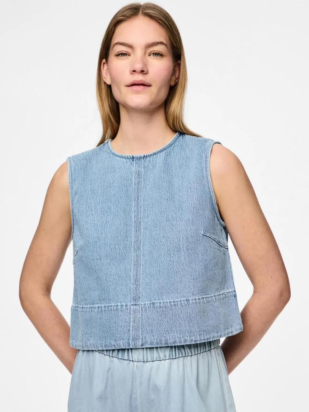Hot Pieces Pcflora Sl Denim Top 4774692 Light Blue Denim