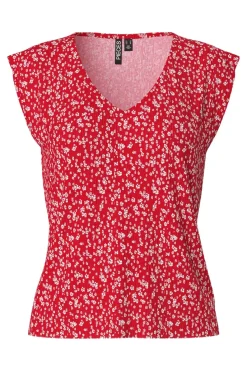 Discount Pieces Pcflora Ss V-Neck Top 4699179 Lollipop Small Flower