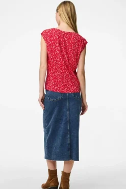 Discount Pieces Pcflora Ss V-Neck Top 4699179 Lollipop Small Flower