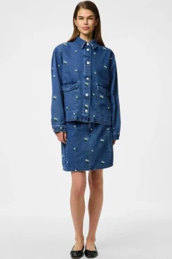 Pieces Pcfreia Short Denim Skirt Fsy 4863460 Medium Blue Denim Flowers