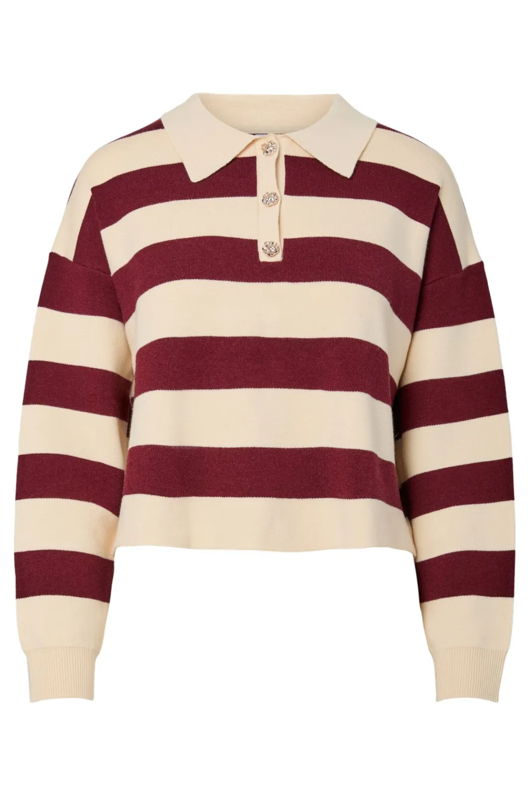 Online Pieces Pcjassy Ls Short Polo Knit 5040020 Winetasting Birch