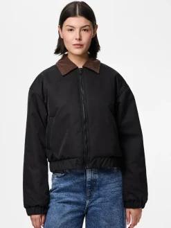 Online Pieces Pcjorma Short Padded Bomber Jacket 4945099 Black Seal Brown
