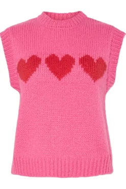 Discount Pieces Pcjove Sl O-Neck Knit Vest 4843632 Sugar Plum Goji Berry Hearts