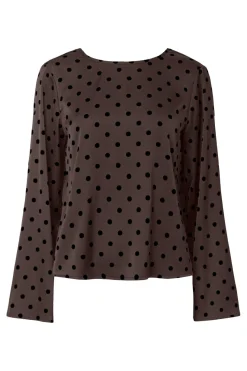 Discount Pieces Pcjytta Ls Satin Top 5069032 Hot Fudge Black Dots