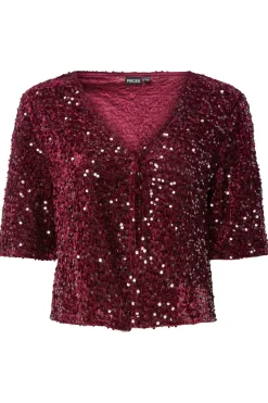 New Pieces Pckam 2/4 Cardigan 4883153 Tawny Port Tawney Port Sequins