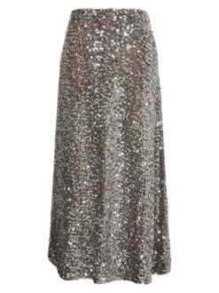 Discount Pieces Pckam Ankle Skirt 4859175 Morel Silver Sequins