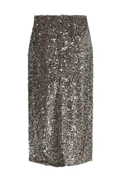 Sale Pieces Pckam Midi Skirt 4641526 Morel Silver Sequins