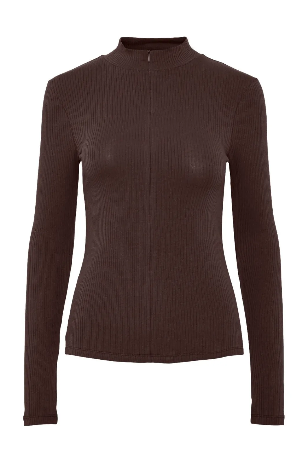 Discount Pieces Pckitte Zip Ls T-Neck Top 4819465 Chicory Coffee